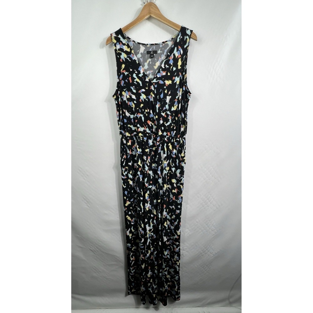 J by Jason Wu Jumpsuit‎ Womens S Black Multi Abstract Print Surplice A397649
